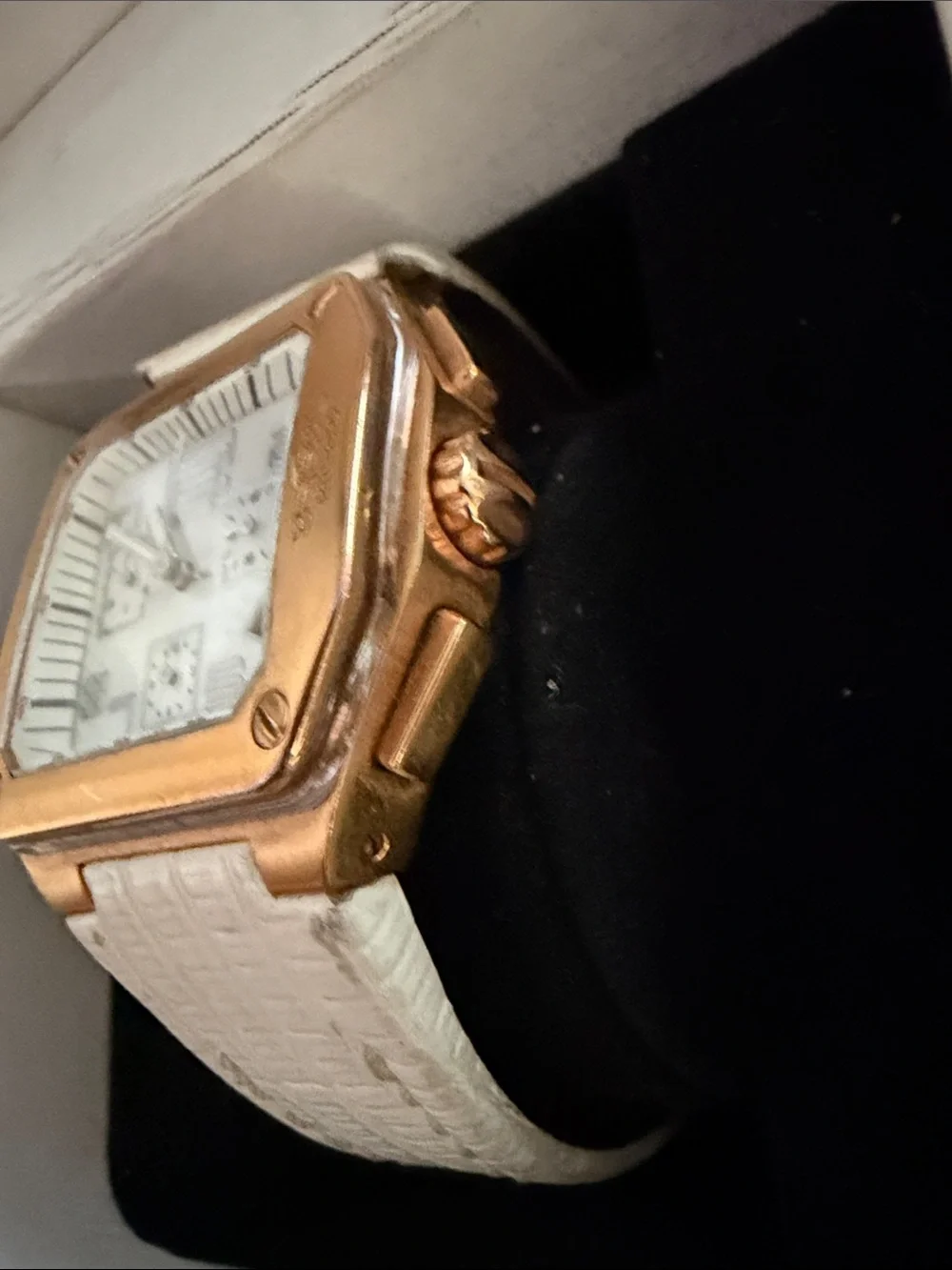 BREIL White Leather Strap Watch with Rose Gold Case